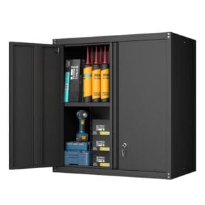 Metal Wall Cabinet with Doors and Shelves for Garage Storage