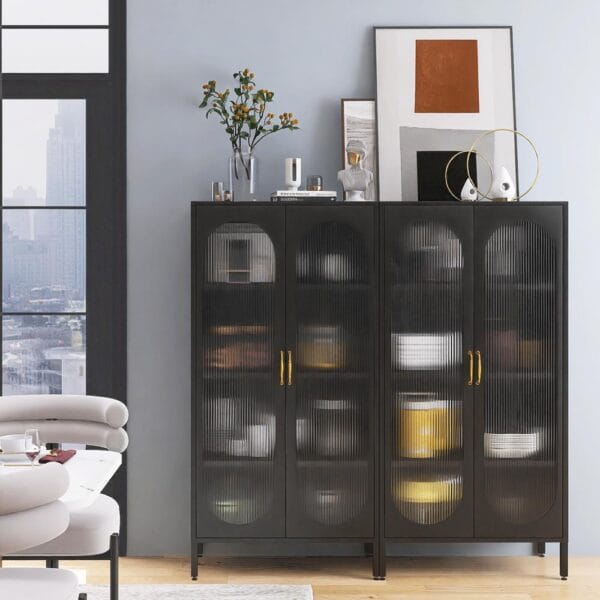 Tall Metal Display Cabinet with Glass Doors and Shelves - Image 7