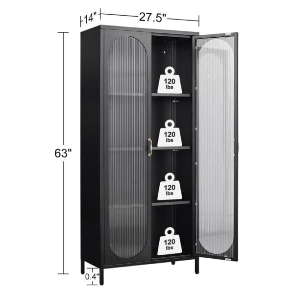 Tall Metal Display Cabinet with Glass Doors and Shelves - Image 5