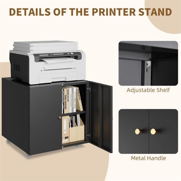 Printer Stand with Storage and Wheels – Perfect for Office Organization - Image 3