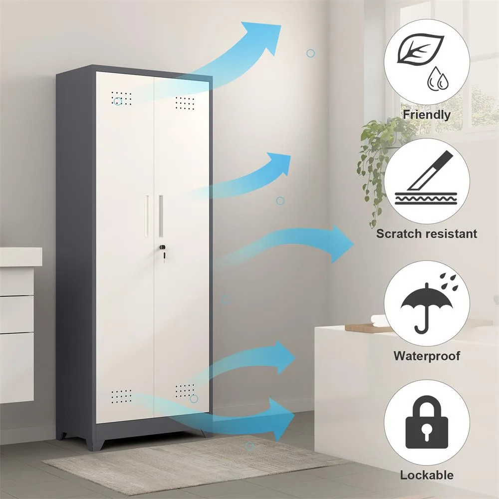 Garage Broom Closet Storage Cabinet with Locking Doors - Image 3