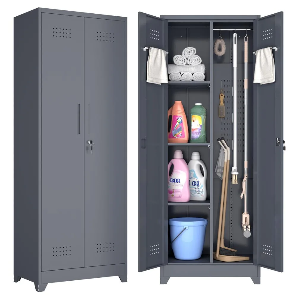 Garage Broom Closet Storage Cabinet with Locking Doors - Image 7