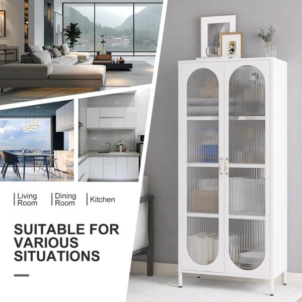 Tall Metal Display Cabinet with Glass Doors and Shelves - Image 3
