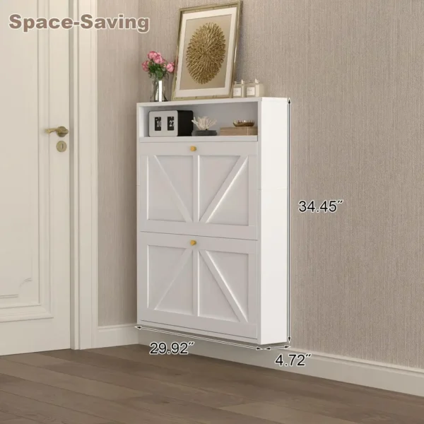 Slim Narrow Shoe Cabinet for Entryway – Wall Mounted Space-Saving Shoe Storage Organizer with Top Open Shelf - Image 2