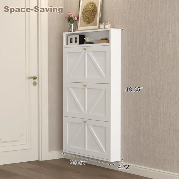 Slim Narrow Shoe Cabinet for Entryway – Wall Mounted Space-Saving Shoe Storage Organizer with Top Open Shelf - Image 5