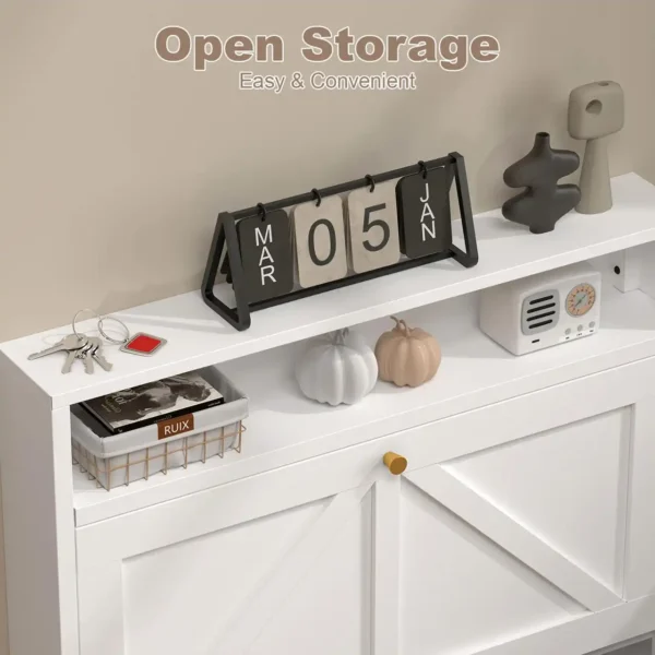 Slim Narrow Shoe Cabinet for Entryway – Wall Mounted Space-Saving Shoe Storage Organizer with Top Open Shelf - Image 6
